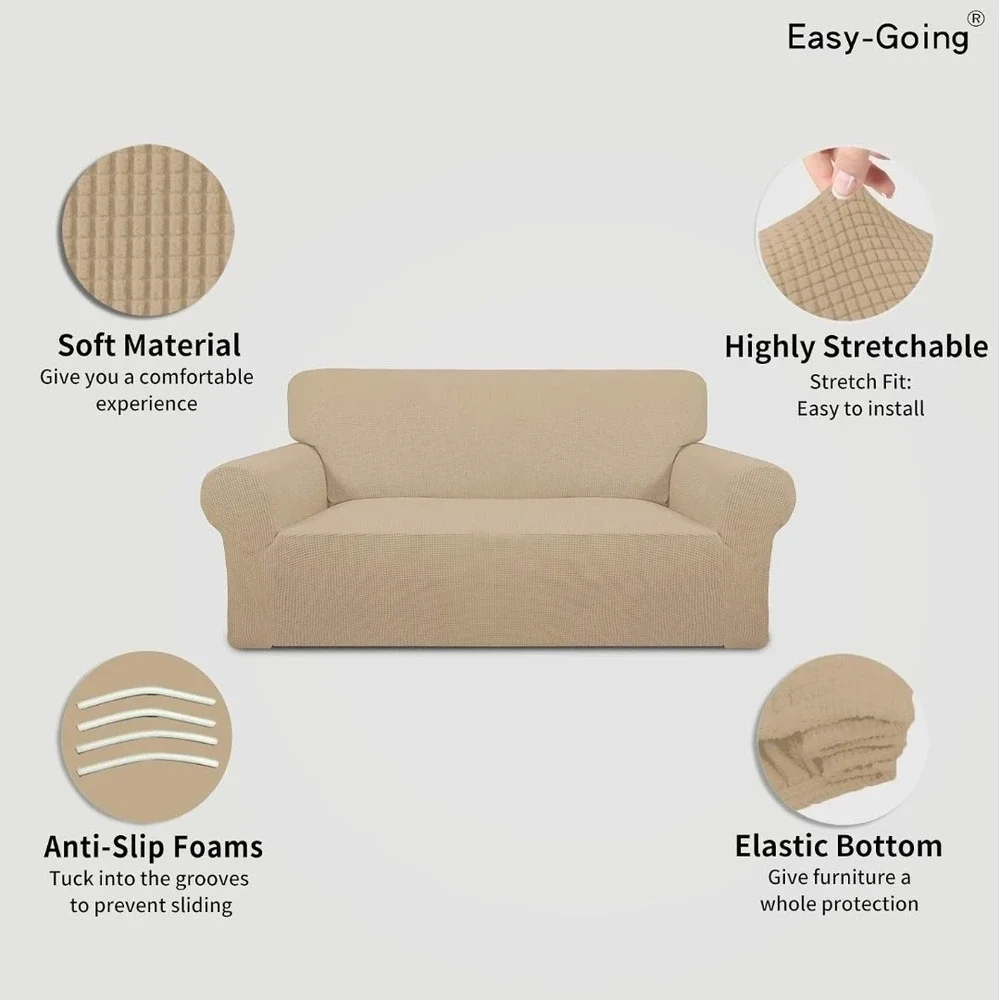 Easy-Going Stretch Slipcover Oversized Sofa Beige Polyester  Machine Washable